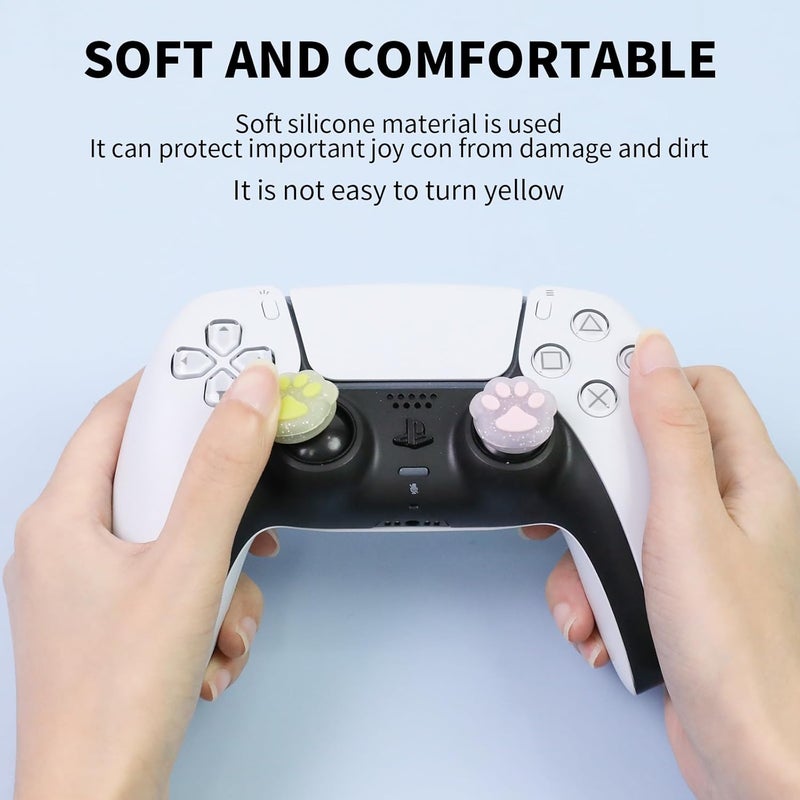 FlyingMage Glitter Cat Paw Switch 2 Joycon Thumb Grips Caps, 4 PCS Cute Kawaii 3D Silicone Analog Thumbstick Button Cover for PS5/PS4, Xbox Series X/S, Xbox One, Switch PRO Controller Joystick Caps - Image 3